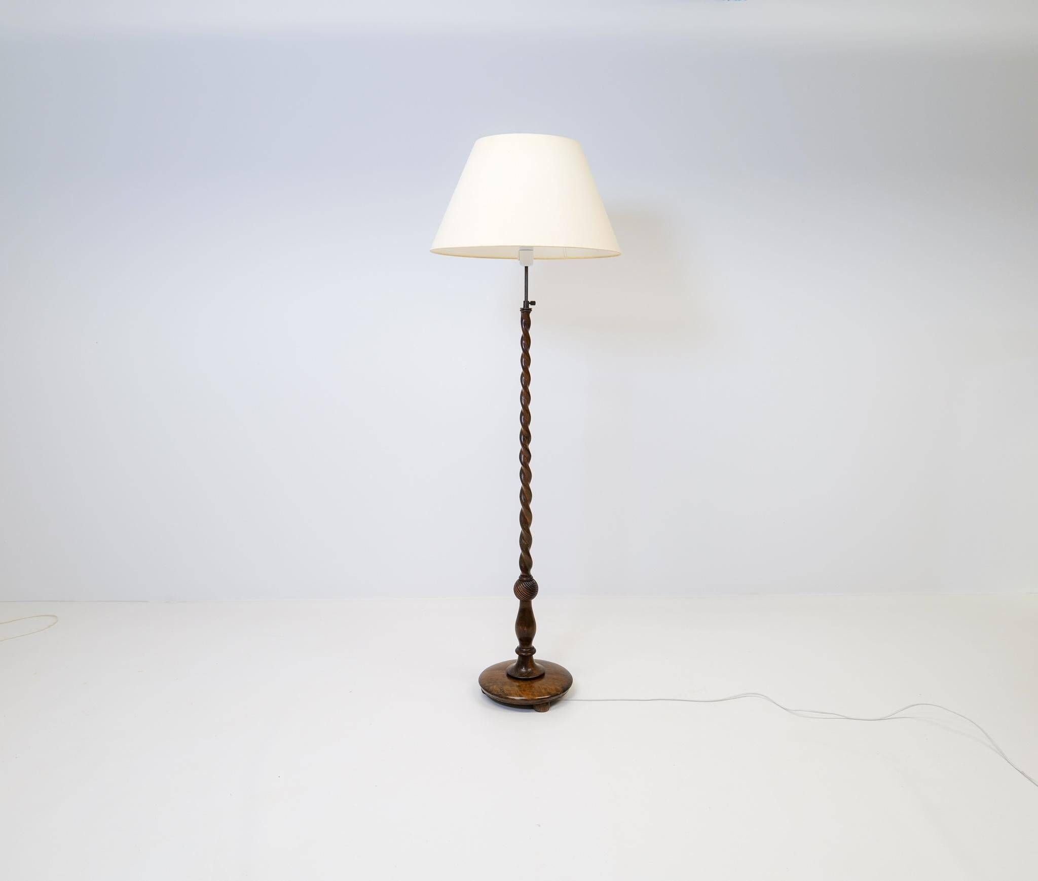 Organic whirlwind floor lamp in stained birch, Art Deco, Sweden, 1940s.