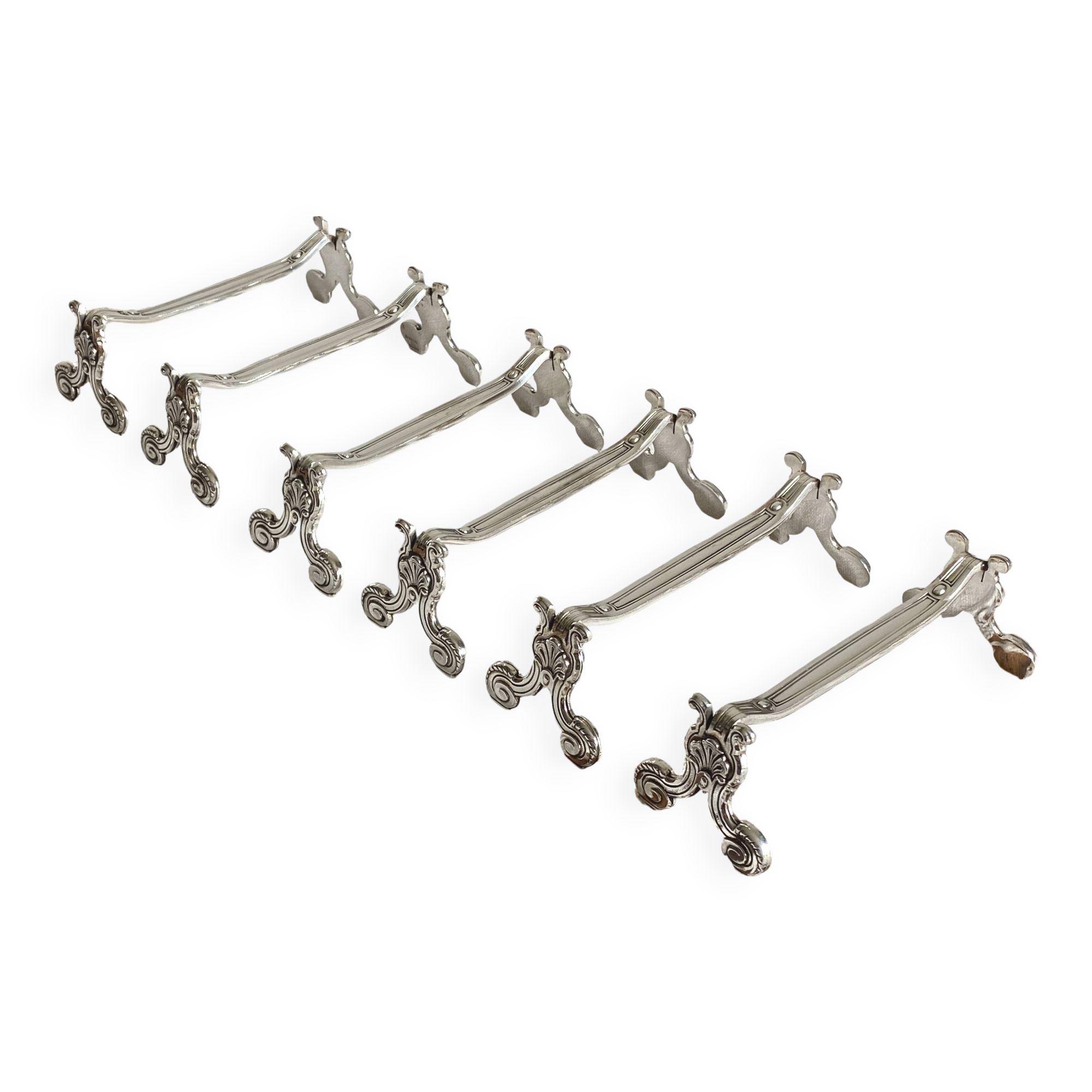 Lot De 6 Porte-couteaux En Métal Argenté Christofle - Modèle Strié - Bon état