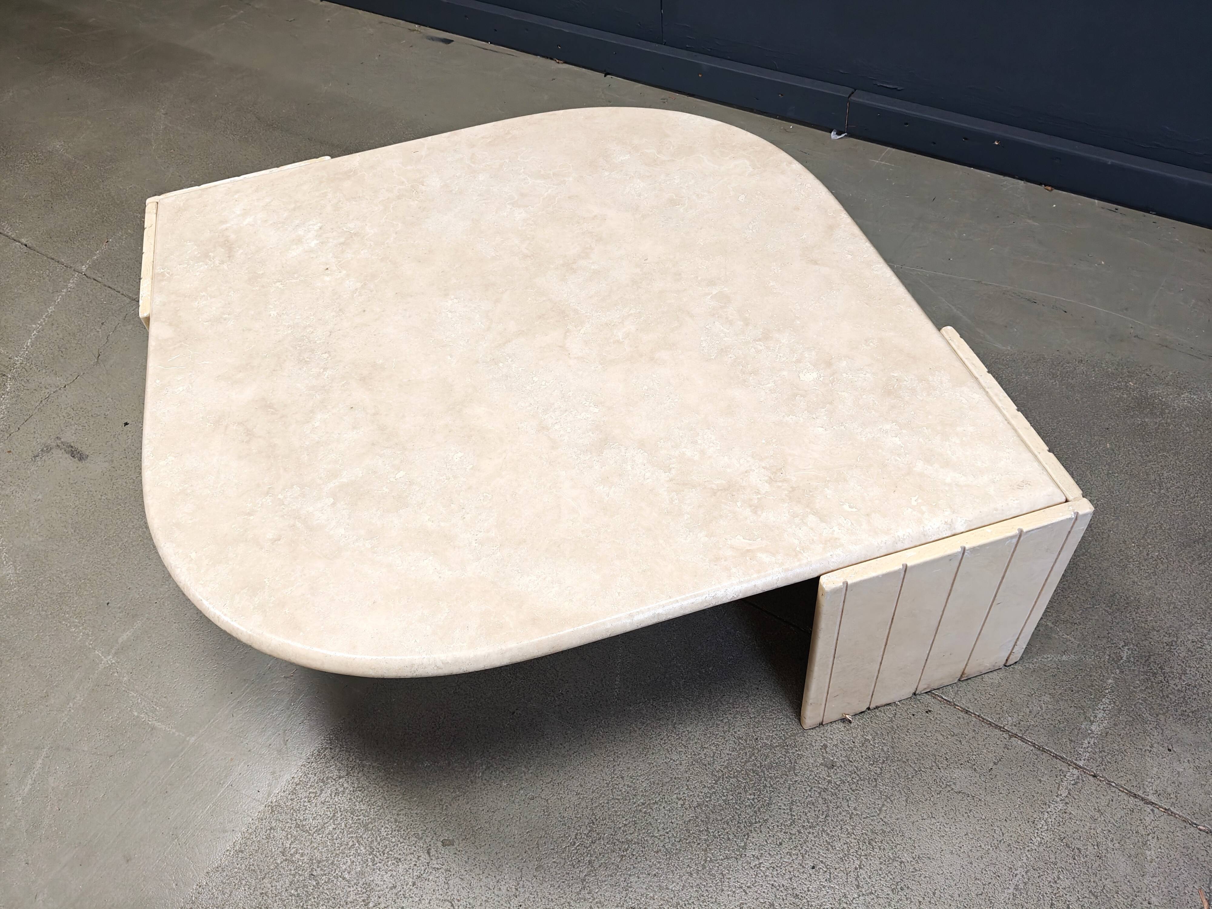 Vintage travertine coffee table by Roche bobois, 1970s