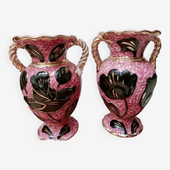 Pair of Vallauris vases with twisted handles