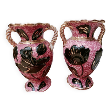 Pair of Vallauris vases with twisted handles