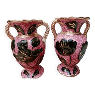 Pair of Vallauris vases with twisted handles