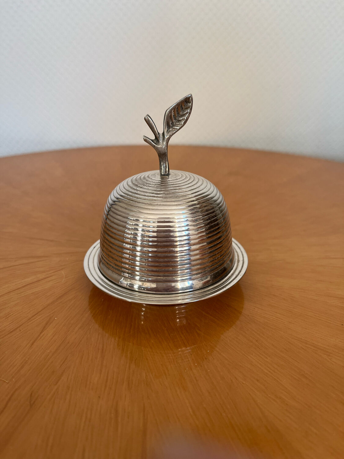 Antique silver metal butter dish