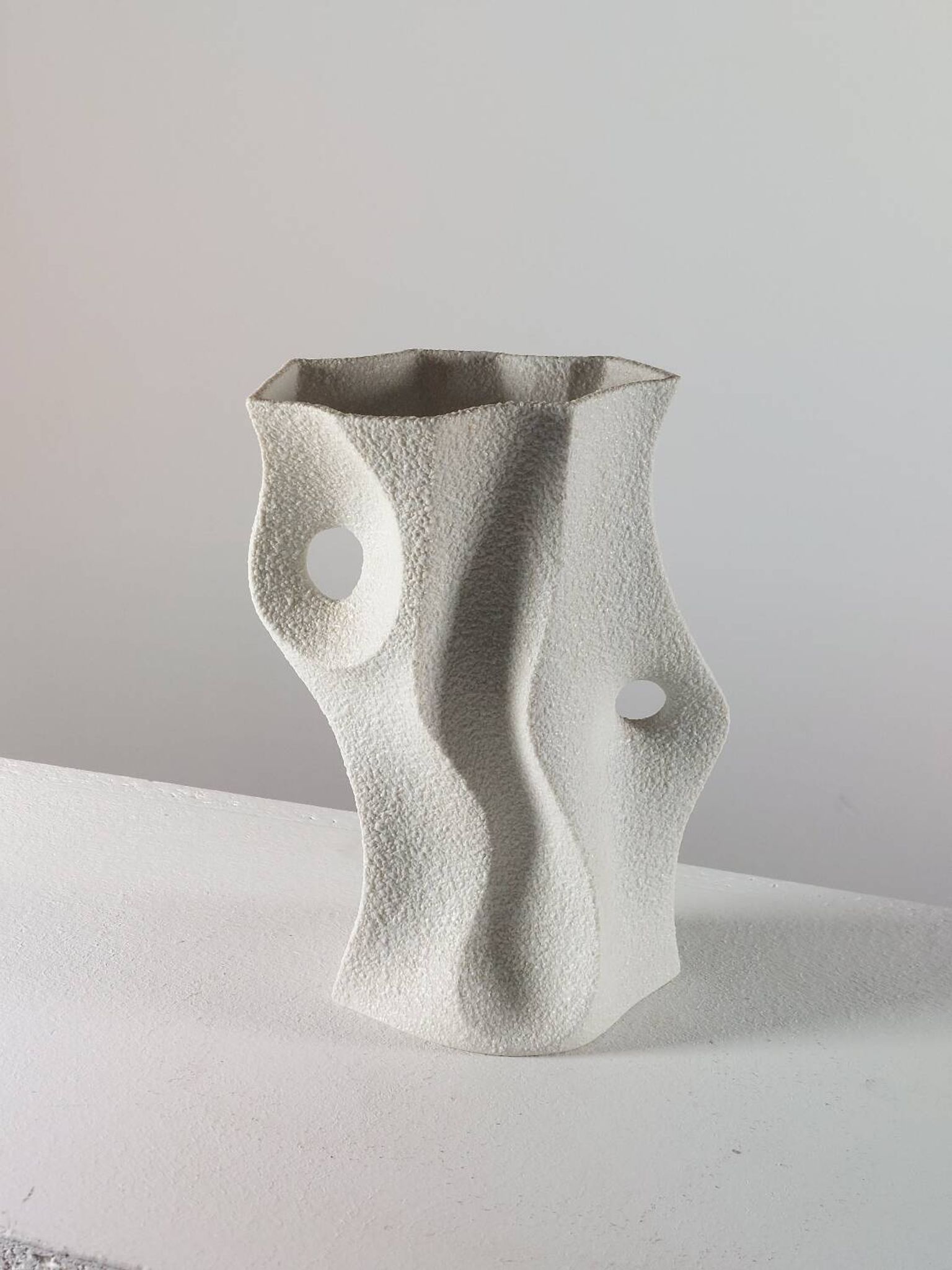 Vintage organic biscuit porcelain vase from the mid-century by Sgrafo Modern.