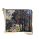 Peinture à l’huile, milieu du siècle moderne « chalet dans la forêt » suédois vintage expressionniste paysage