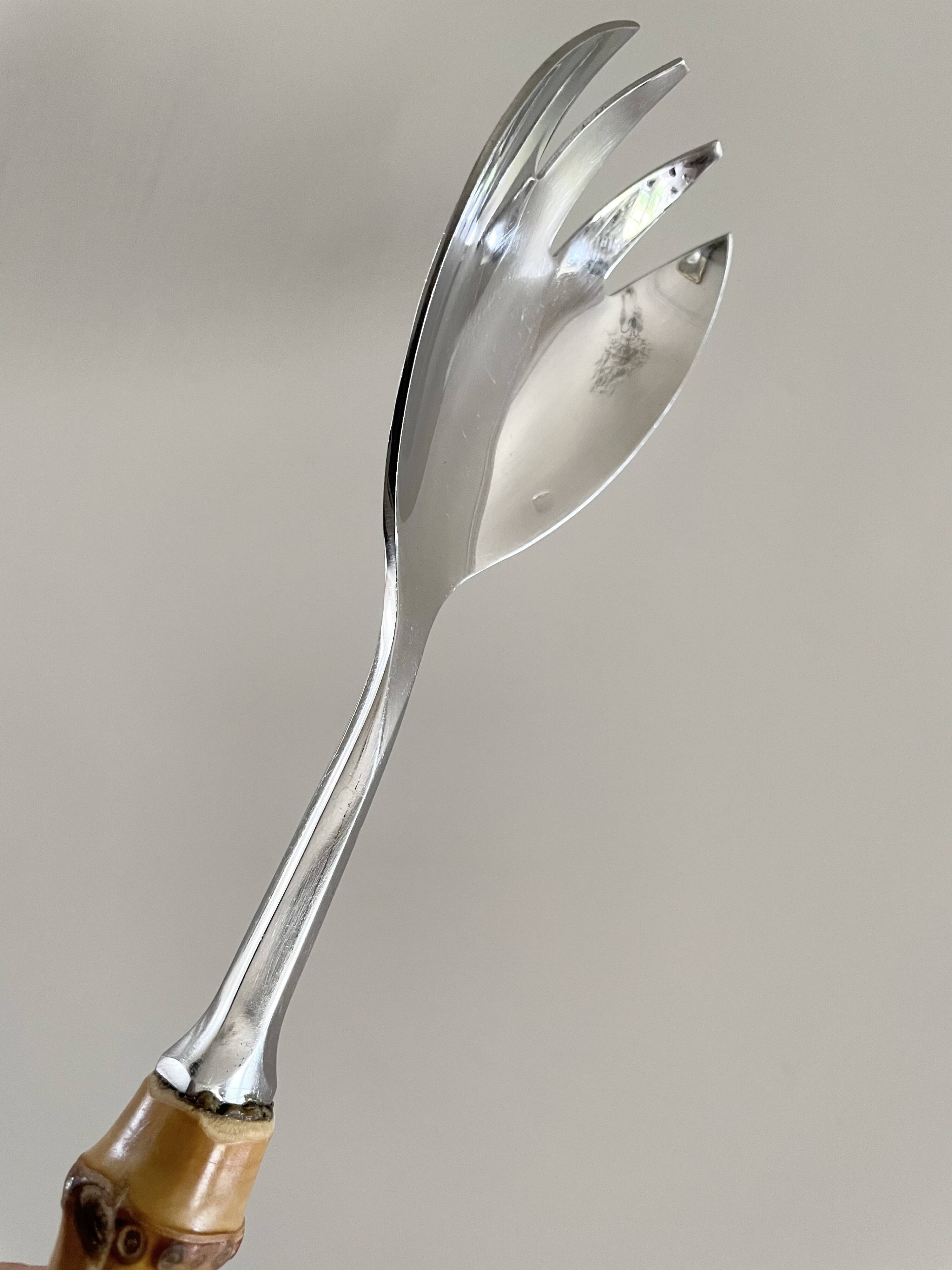 Serving cutlery with bamboo and stainless steel handles