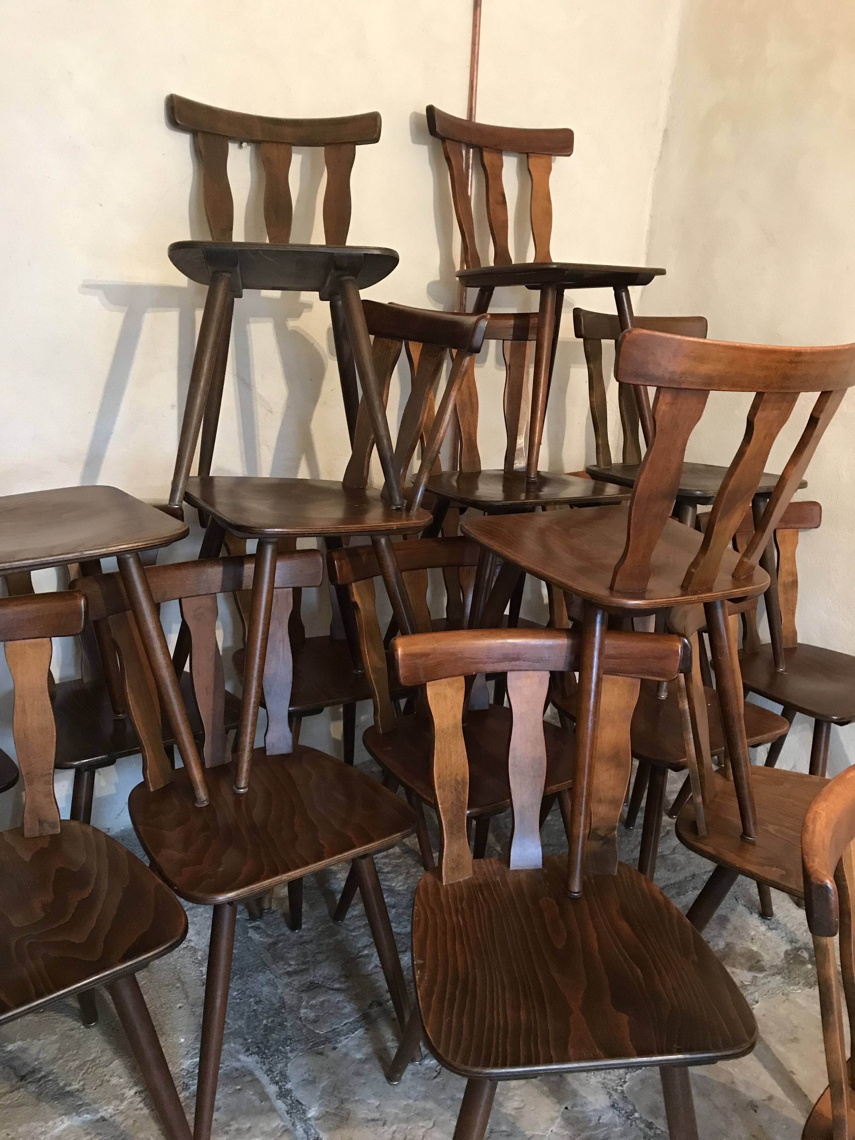 Lot of 20 brasserie-style bistro chairs 1960's