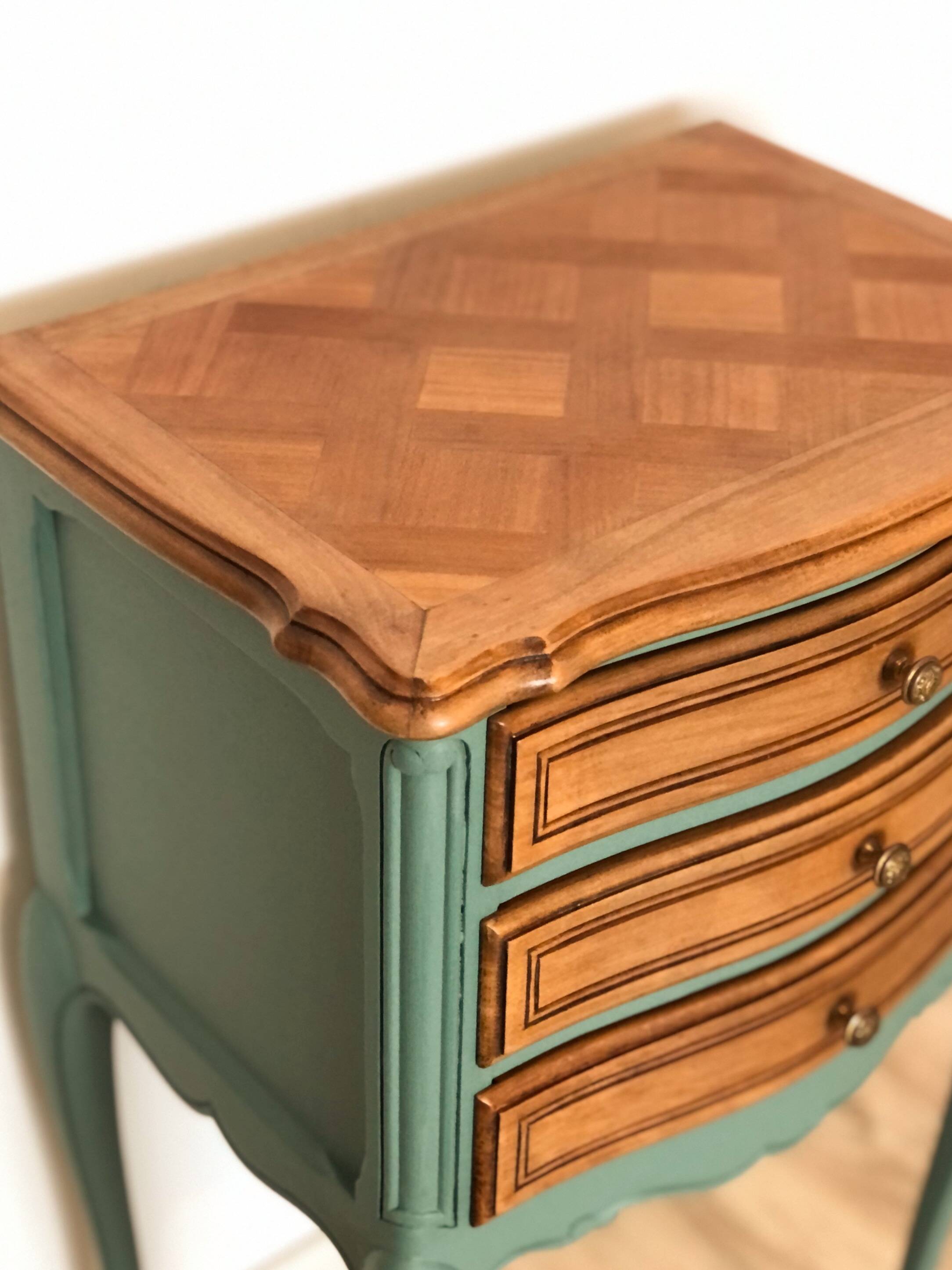 Louis XV style bedside table in celadon green