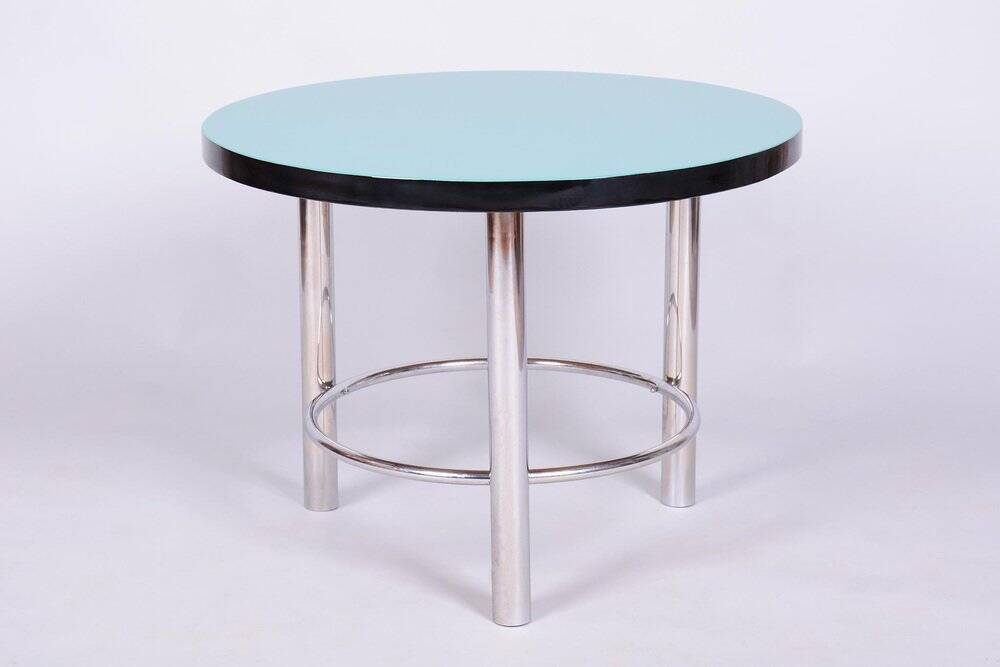 Czech Bauhaus Round Coffee Table in Chrome-Plated Steel, 1930s