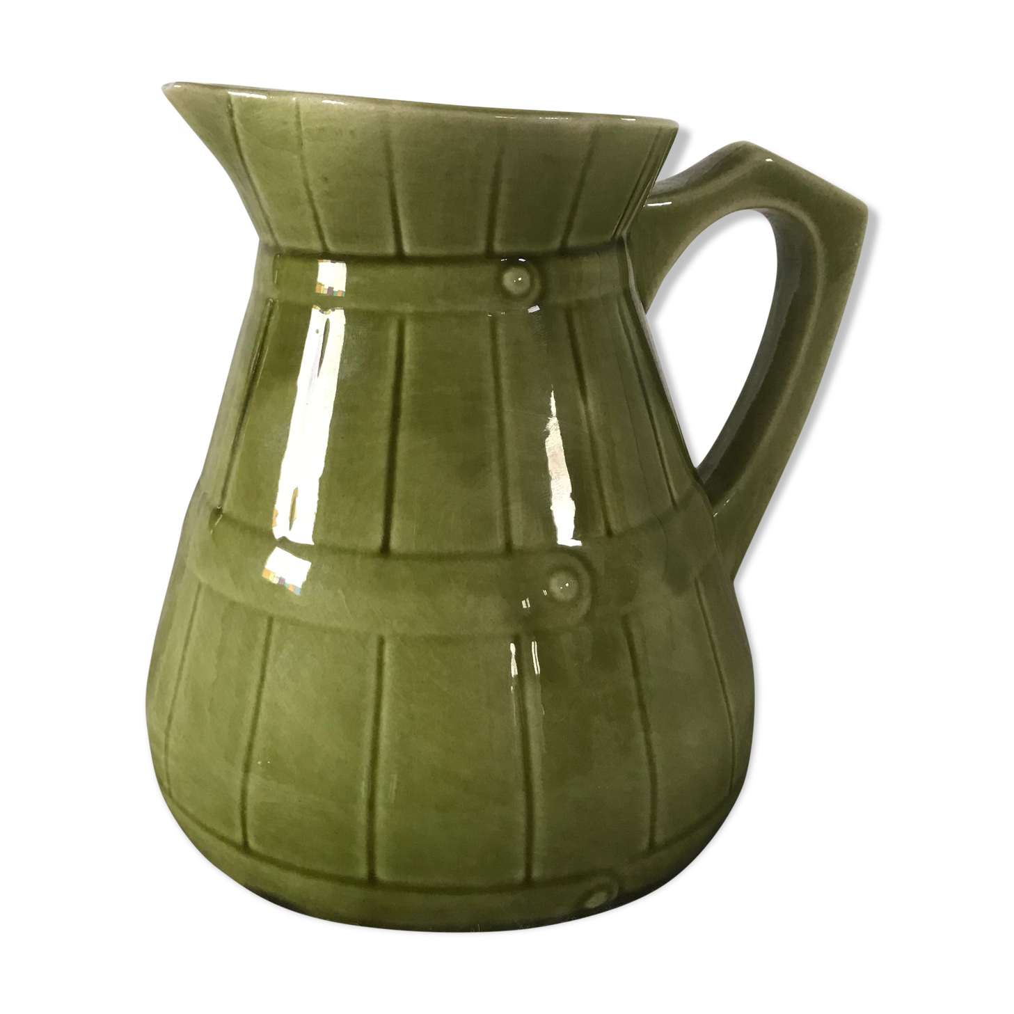 Olive green ceramic pitcher