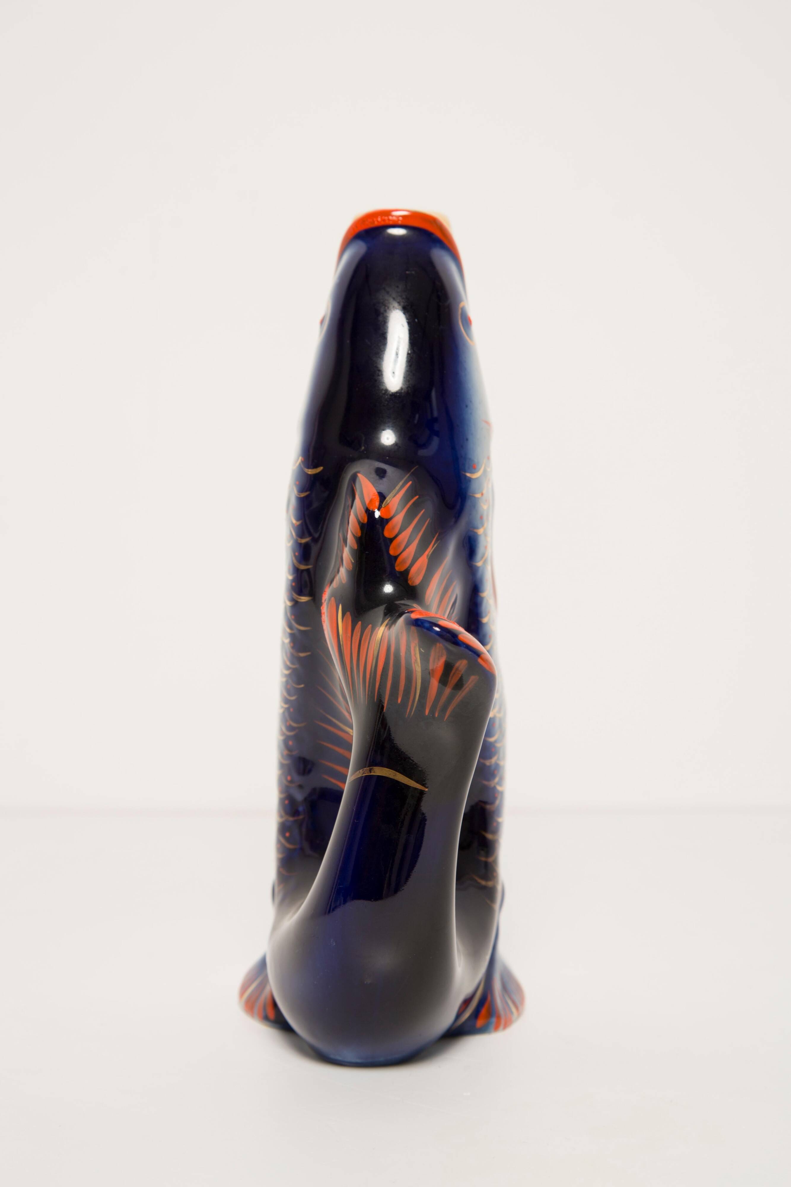 Glass and Porcelain Carafe or Vase with Blue Fish, Europe, 1960