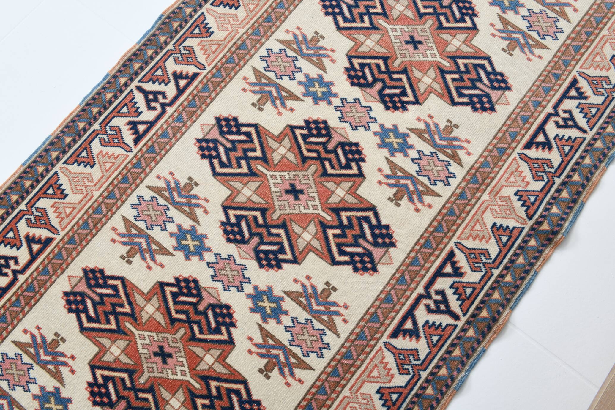3x10 Navy Blue & Cream Persian Runner Rug, 98x321Cm