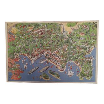 Beautiful poster map in cartoon mode of Cannes and its region