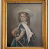 Watercolor on paper portrait of a young girl with a sword 19th century