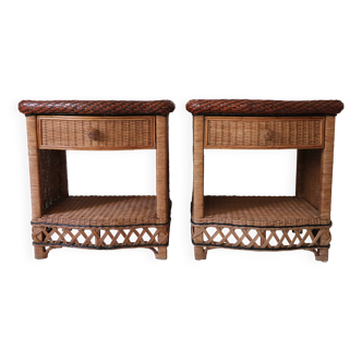 Paire De Chevets Bout De Canapé En Osier Vivai Del Sud design XX Italie