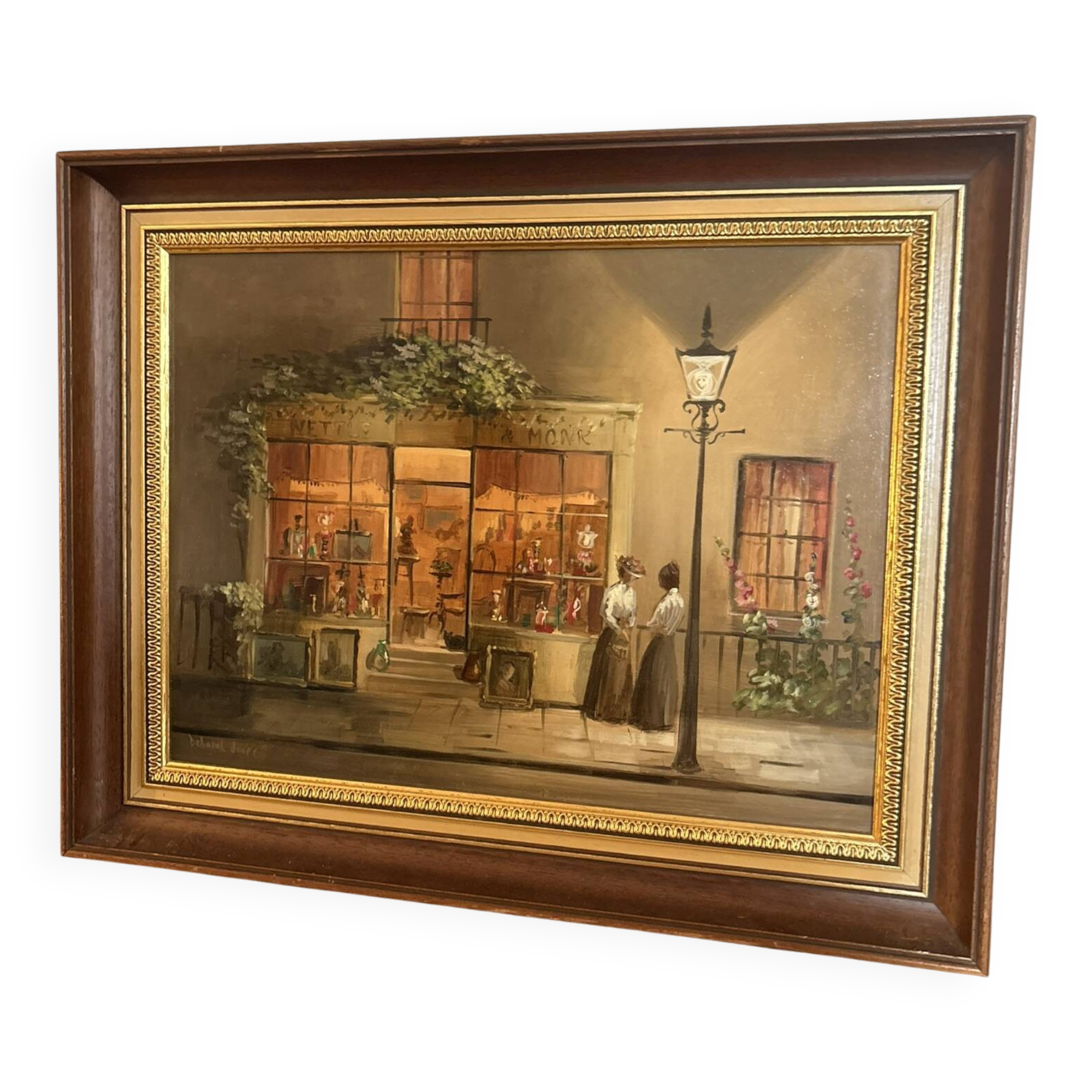 Oil Painting Panel Scene Parisian Street Paris Antique Romantic