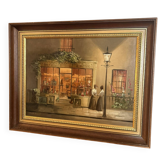 Oil Painting Panel Scene Parisian Street Paris Antique Romantic