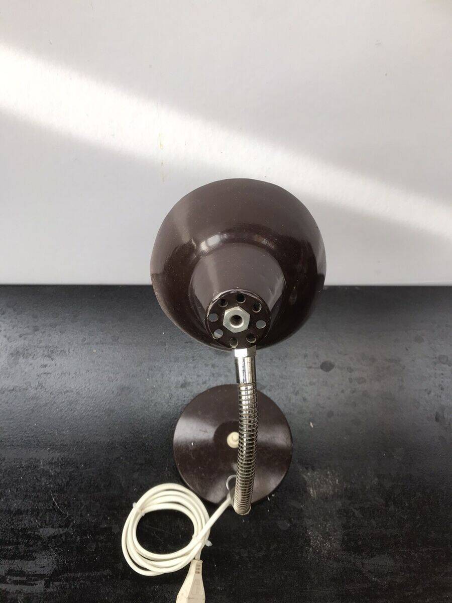 Brown Metal Desk Lamp with Flexible Chrome Arm, 1970s Industrial Vintage