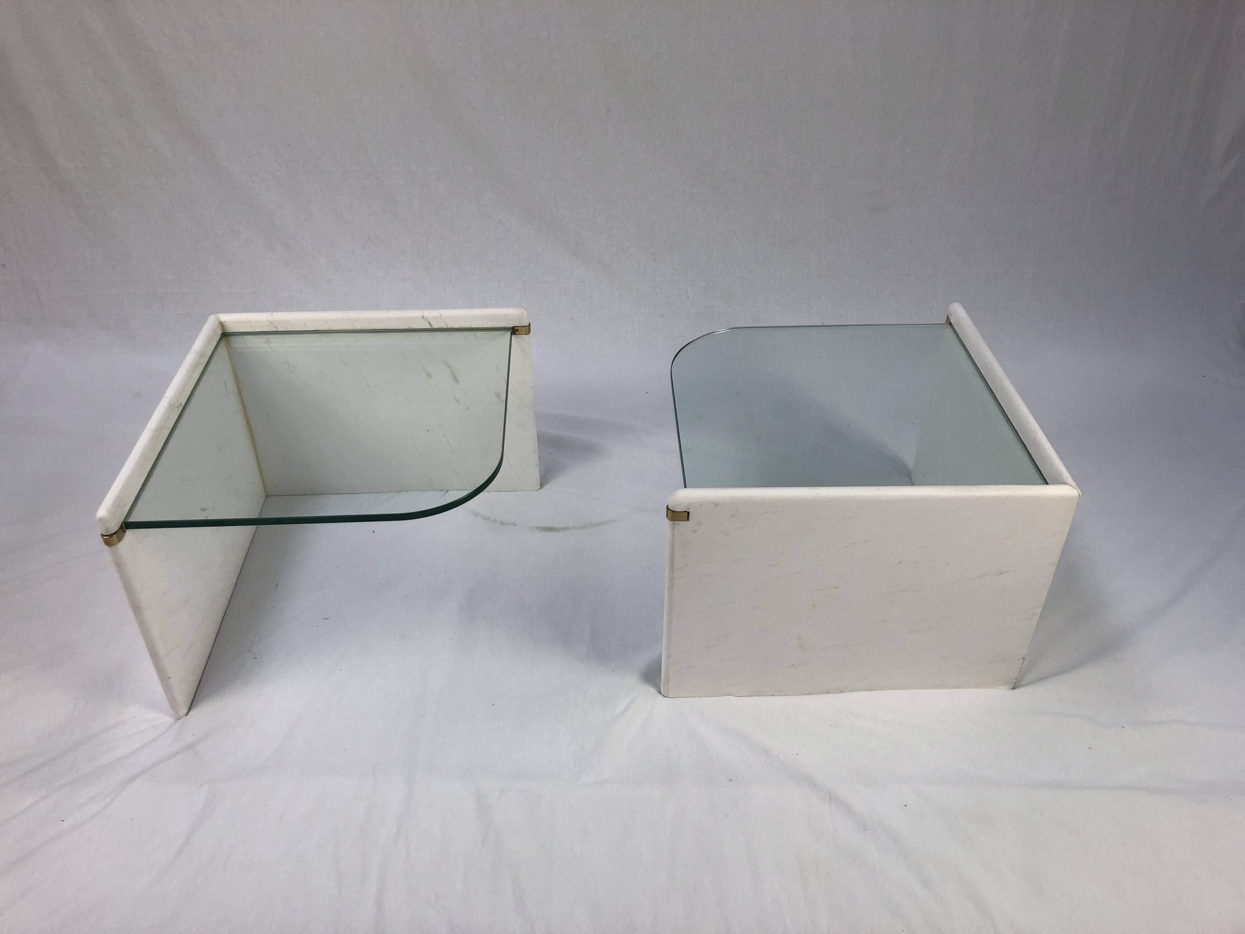 Italian sidetable Set, marble and glass