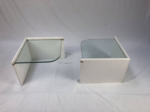 Ensemble de tables d'appoint italiennes, marbre et verre