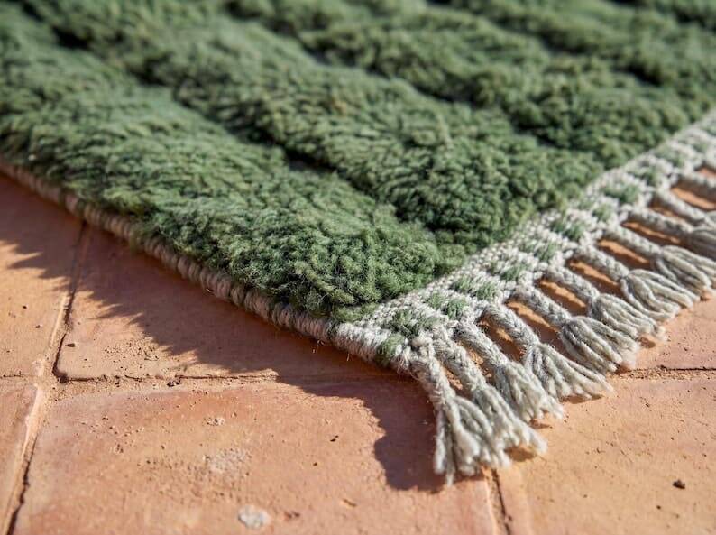 Traditional pure wool green beni ourain rug size 150x250 cm