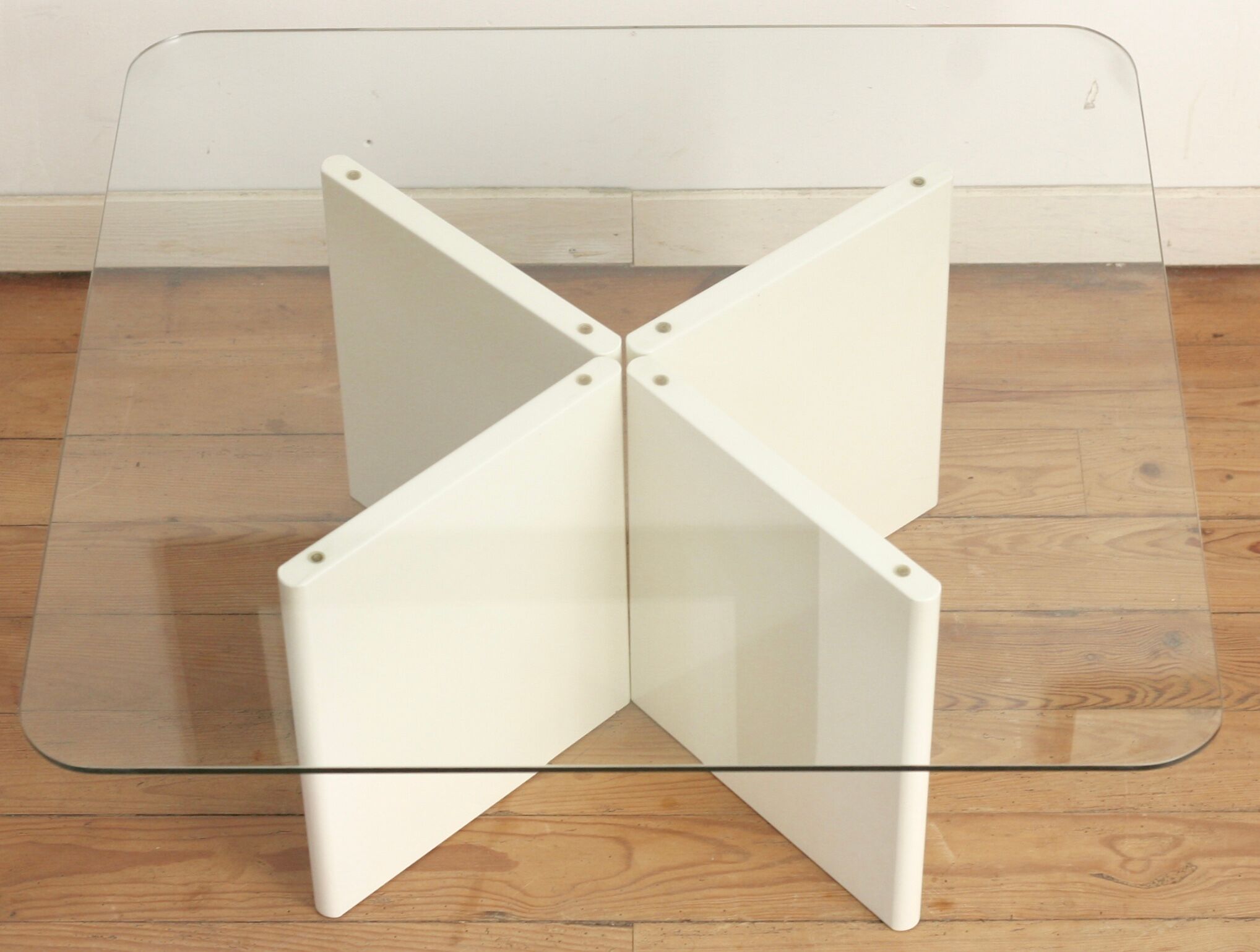 Wood and glass coffee table , France, circa 1980