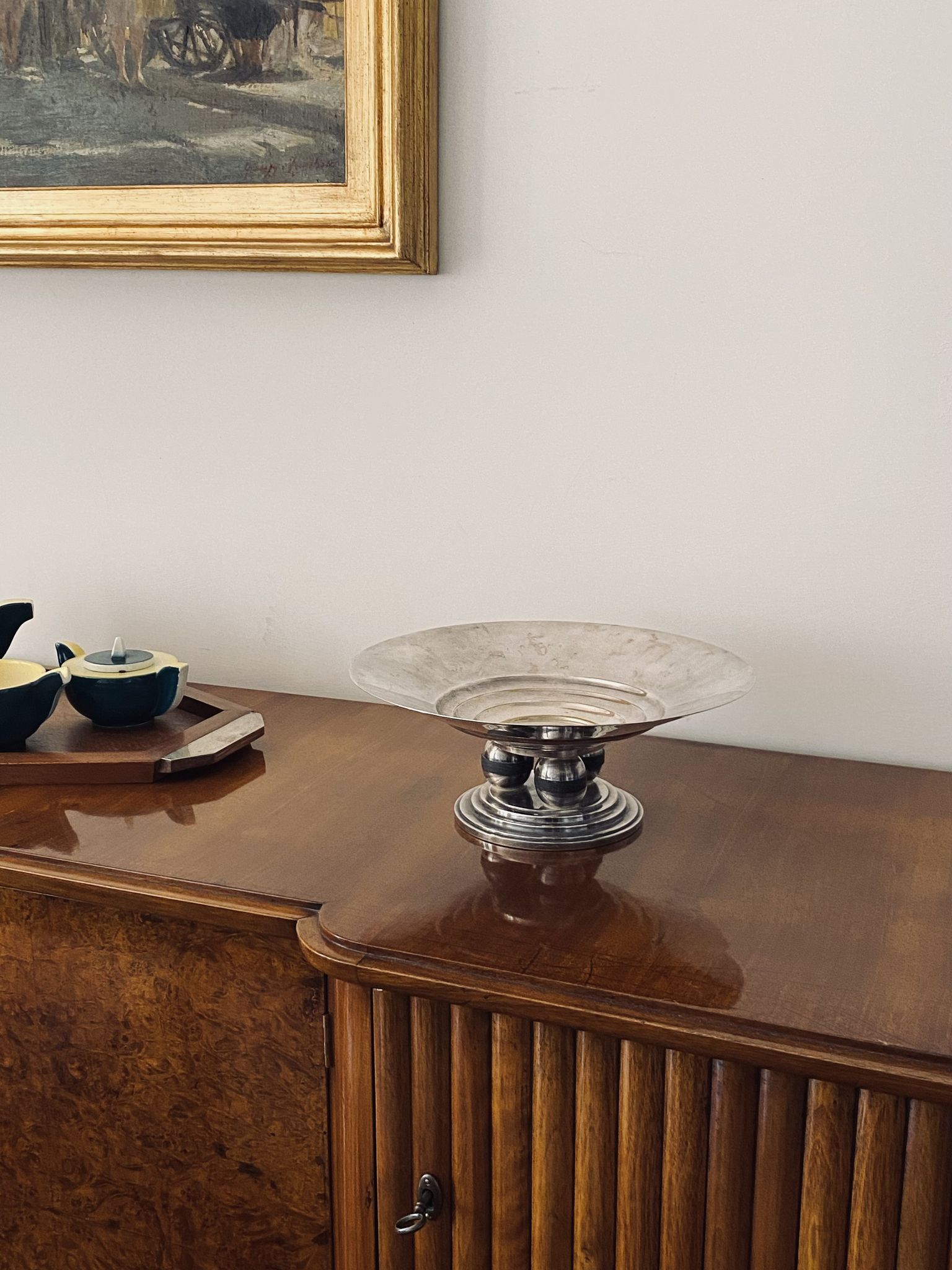 Centre de table argenté Art déco, France années 1930