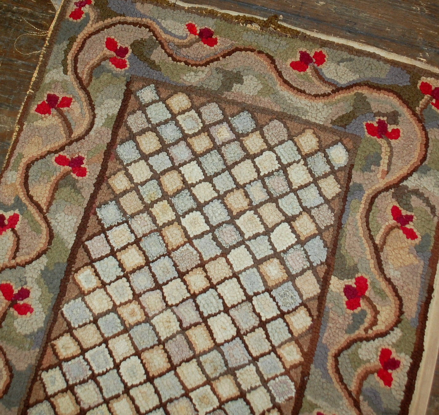 Old American Carpet Hooked handmade 88cm x 210cm 1880s, 1B509