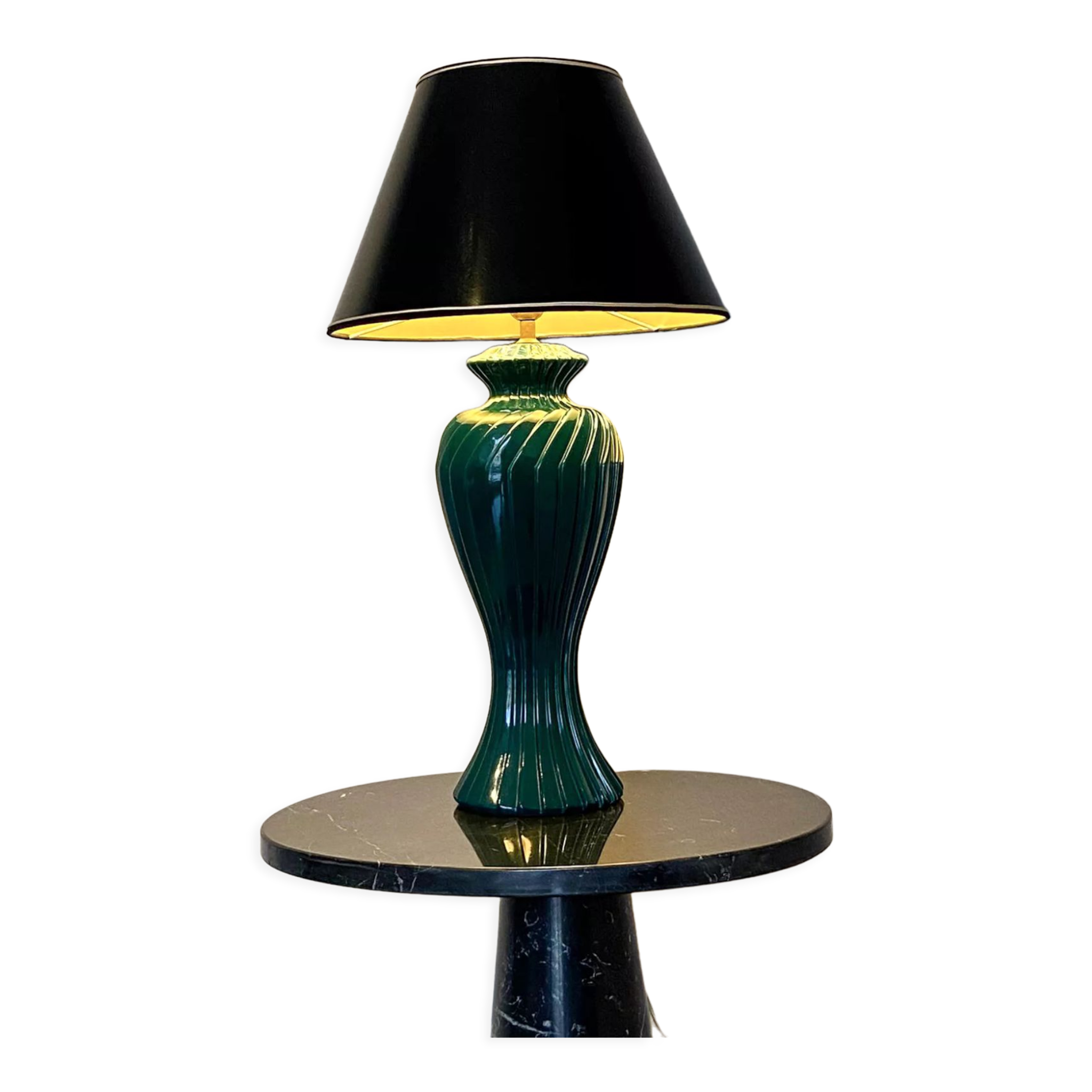 Green lacquered porcelain table lamp, Italy 70s