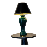 Green lacquered porcelain table lamp, Italy 70s