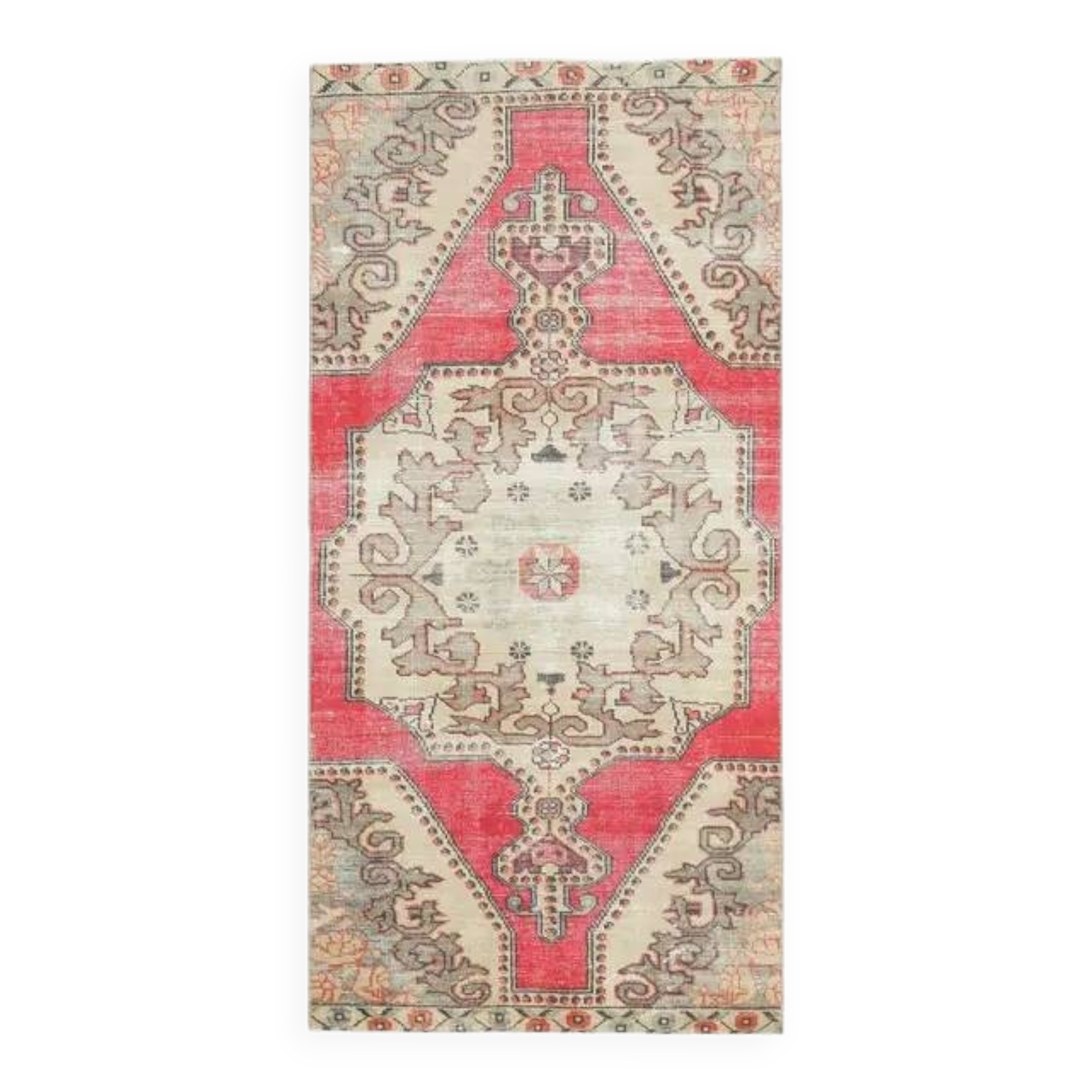 Vintage Turkish Hand-Knotted Wool Cotton Pink Runner Rug 105x228