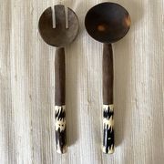 Wooden and horn salad servers