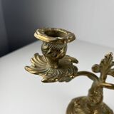 Pair of gilt brass candlesticks with two arms – Louis XV Rococo style