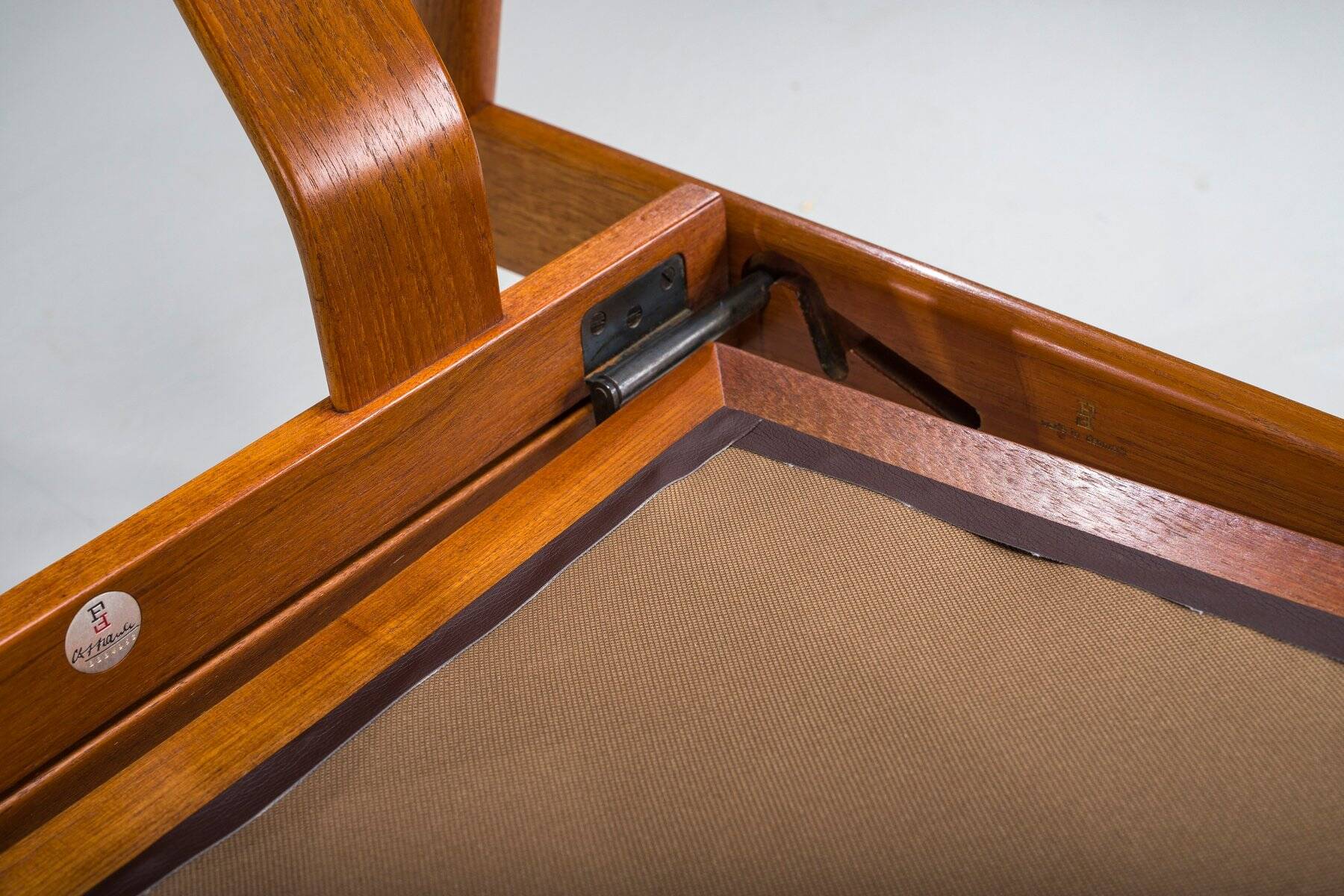Armchair with Model FD 164 frame by Arne Vodder and Model 118 armrests by Grete Jalk in teak and black leather, Denmark, 1960s