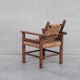 French Art Deco Cord and Oak Armchair