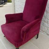 Bergère with blackened wooden legs on casters, Napoleon III period, velvet upholstery
