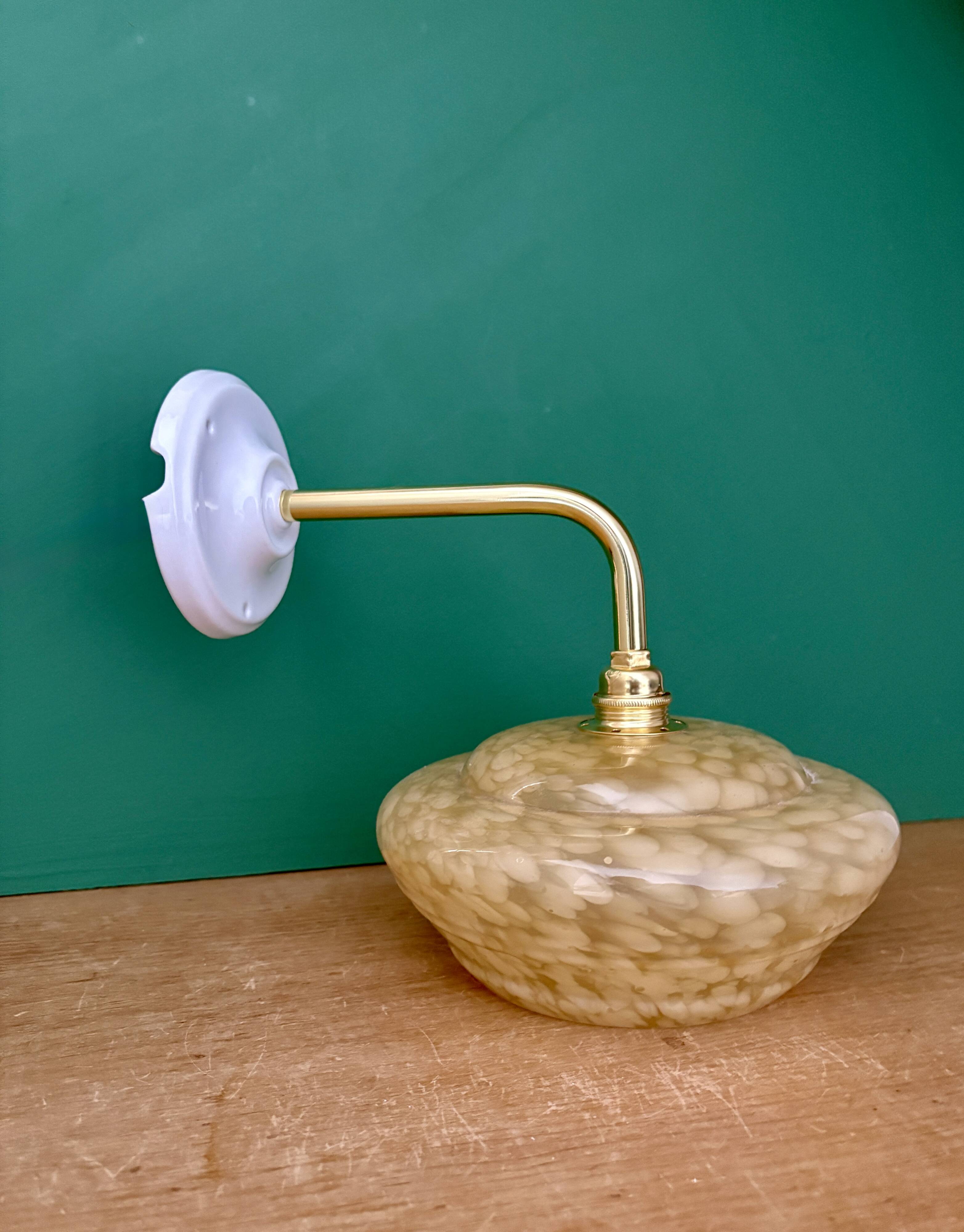 Vintage angled wall lamp with yellow clichy glass shade