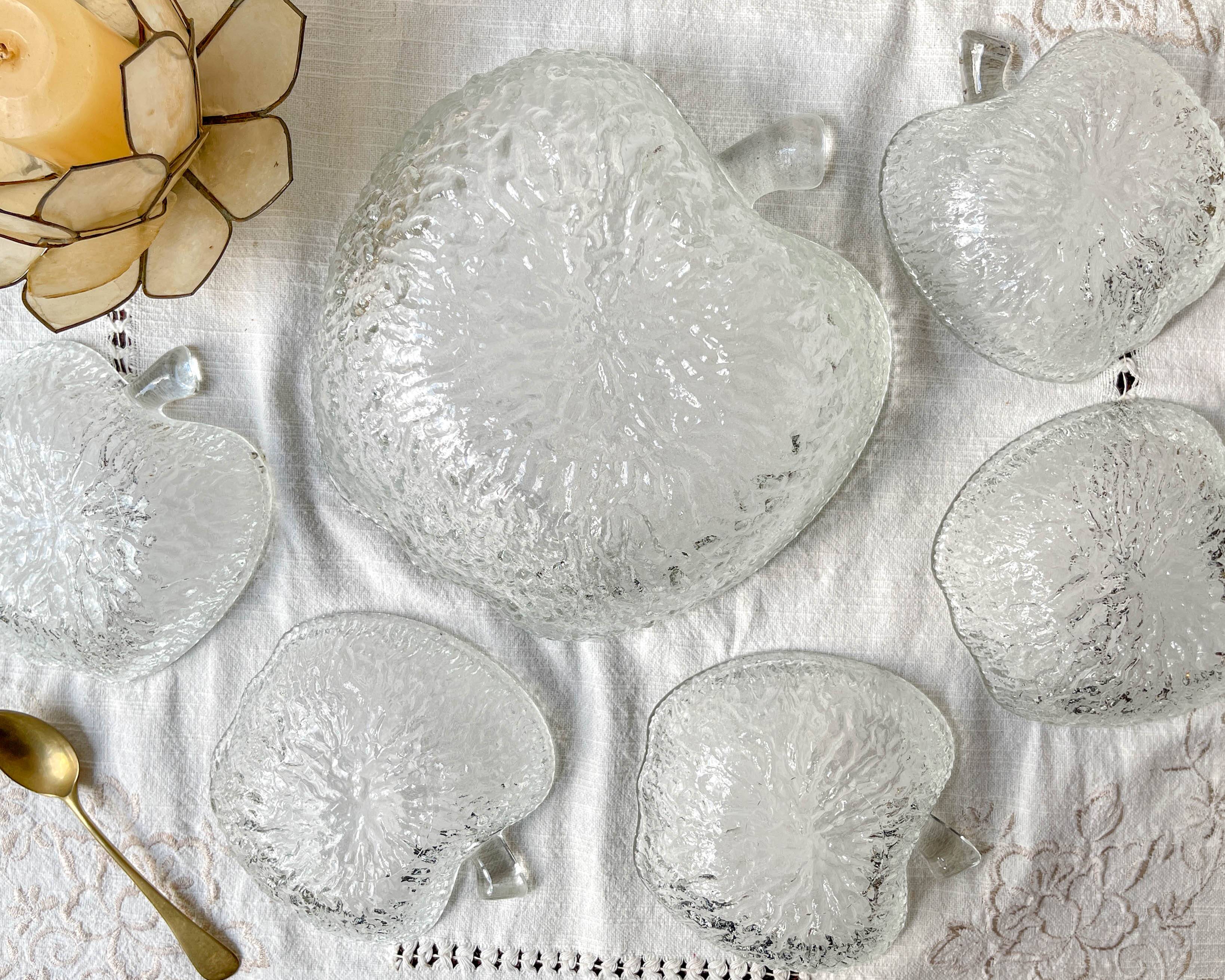 Vintage glass apple dessert set – 1 salad bowl + 5 bowls