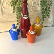 French 1950s ceramic vinaigrette set, Pol Chambost style