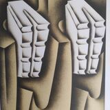White and yellow geometry -Signed lithograph - jacques Poli