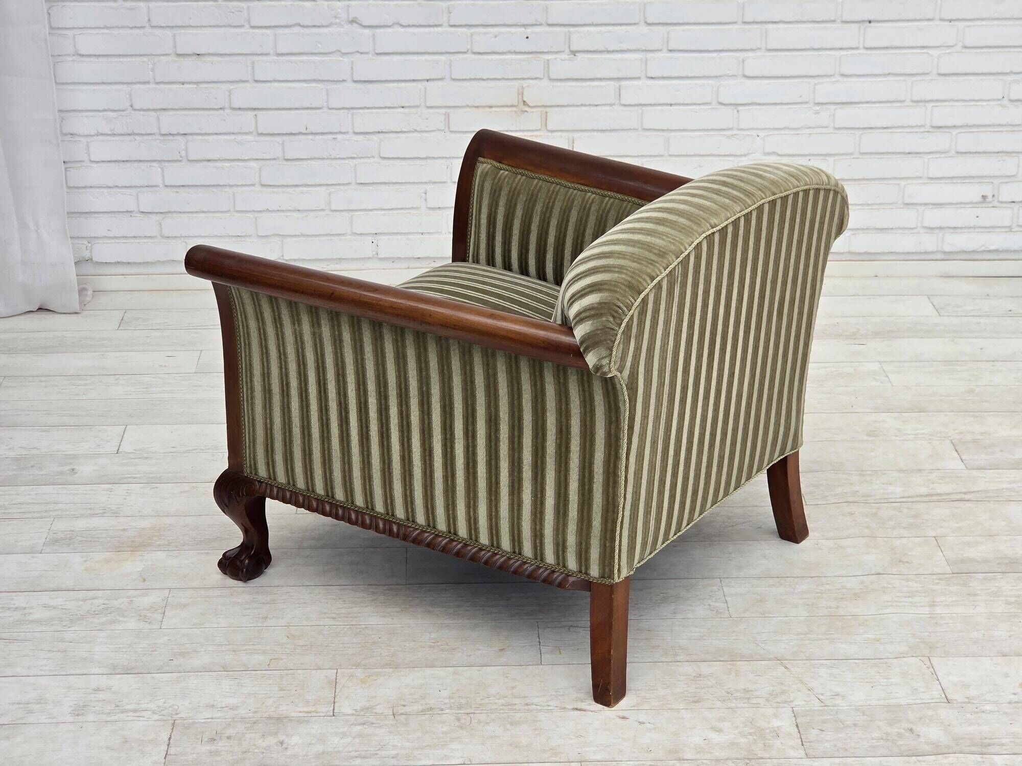 1950s, Danish armchair, furniture velour, teak wood.