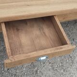 Farm table in solid oak raw wood 2 drawers