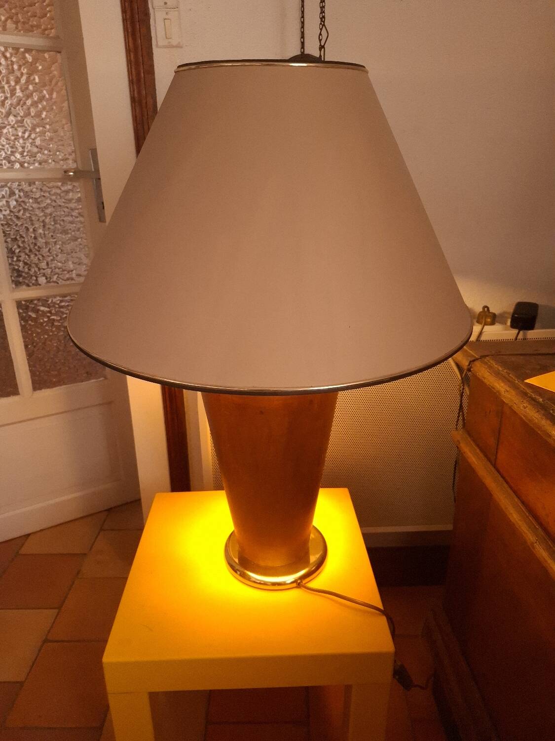 80s wood and brass lamp base