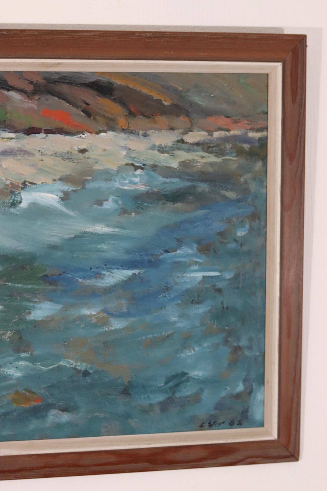 Original Mid Century Swedish Oil on Panel – “Seashore” by LV 1962 – Signed