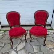 Chaises Louis XX, noyer & velours rouge
