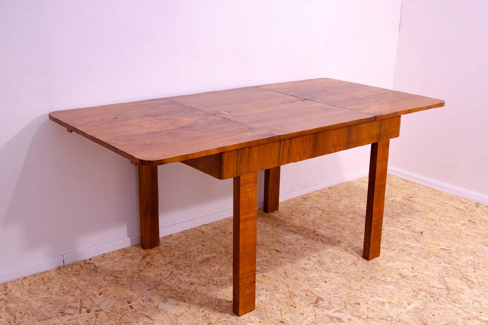 Walnut adjustable dining table, 1930s, Czechoslovakia