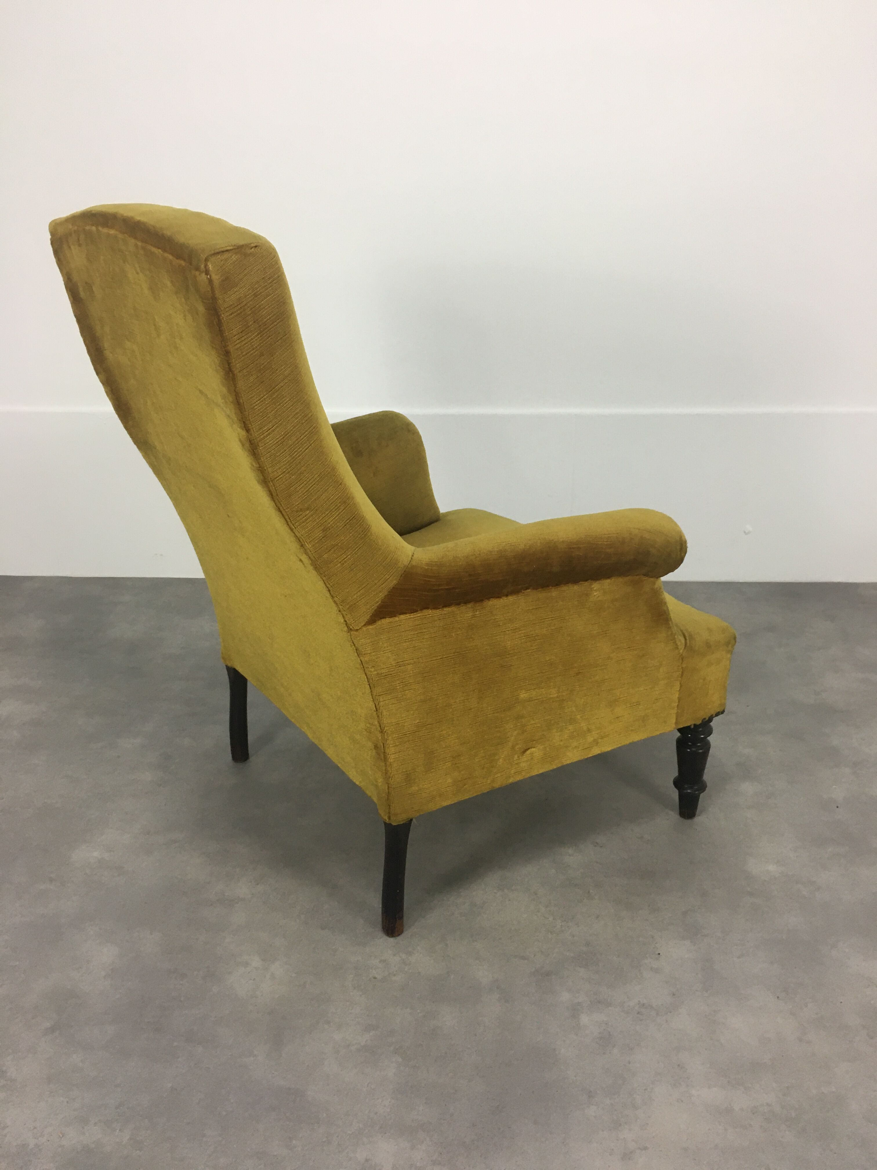 English armchair Napoleon III in mustard yellow velvet