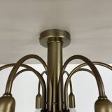 large 12-armed solid Brass ceiling light Chandelier by WKR Lights, Germany 1970s