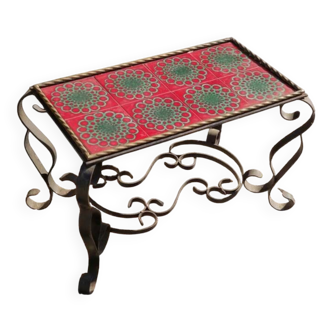 Art Deco coffee table in wrought iron and ceramic