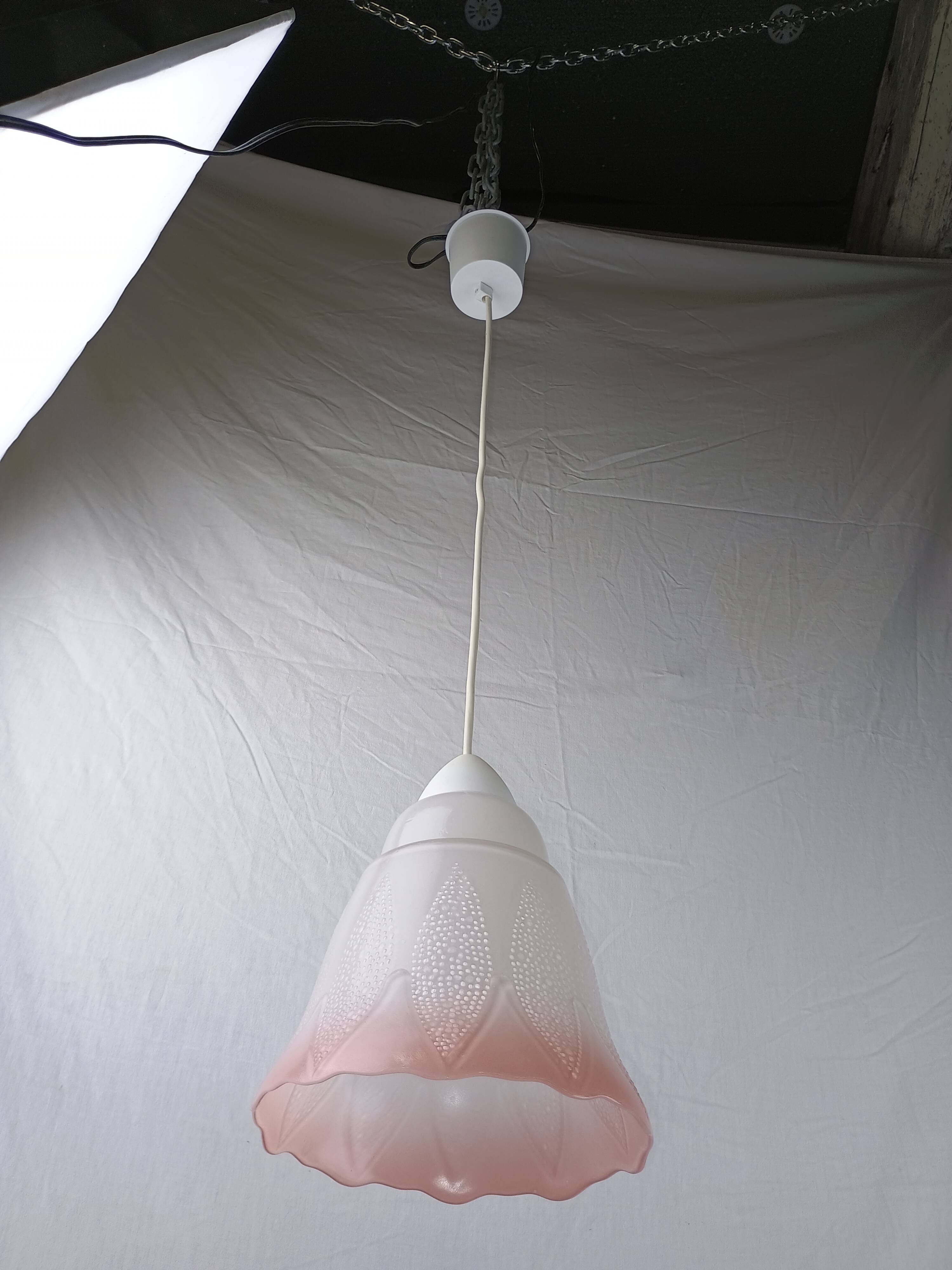 Mid-century white and pink glass suspension French vintage 1950